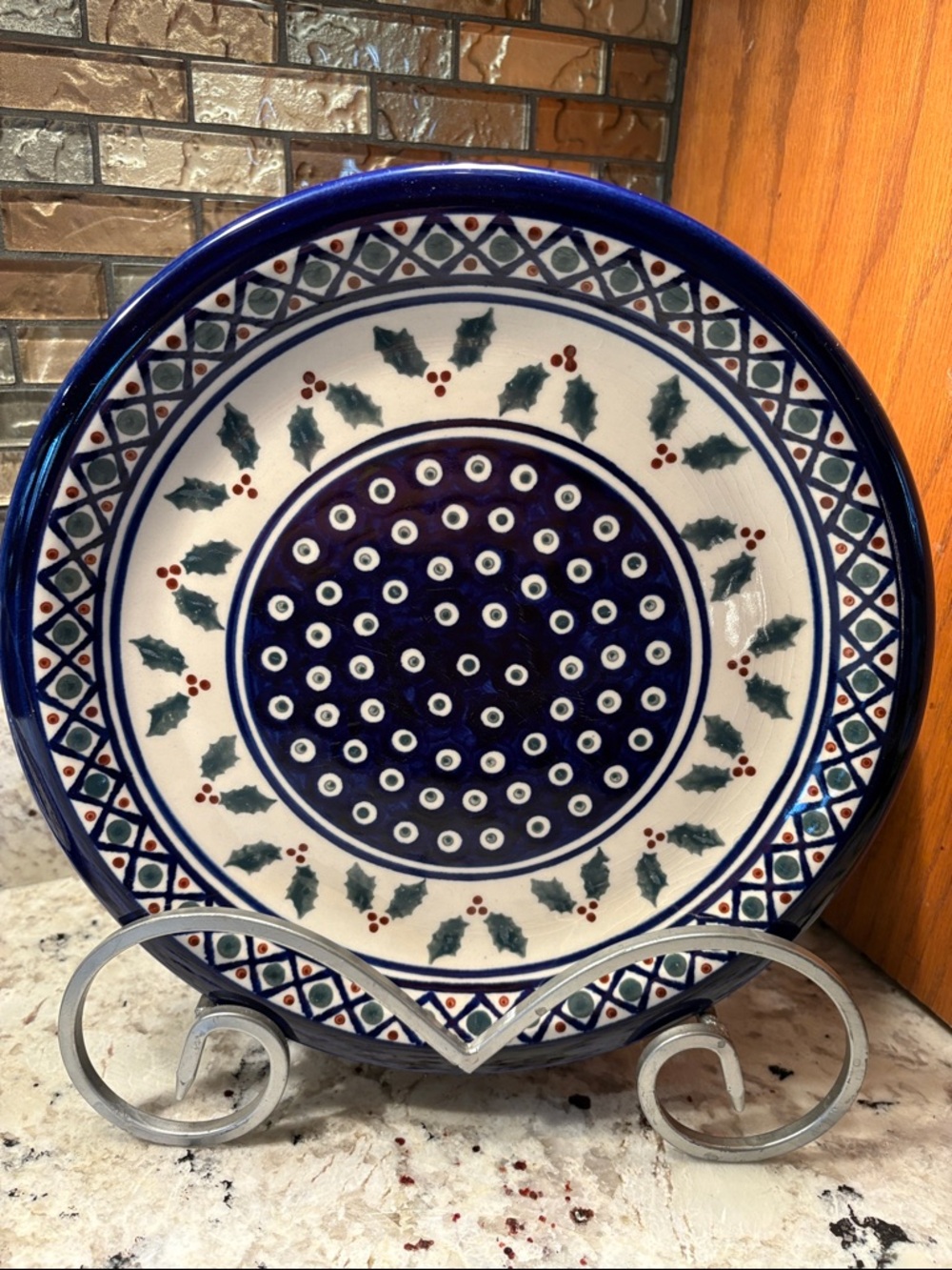 Set of two. Hand-Painted Blue and White Holly Dinnerware Plate